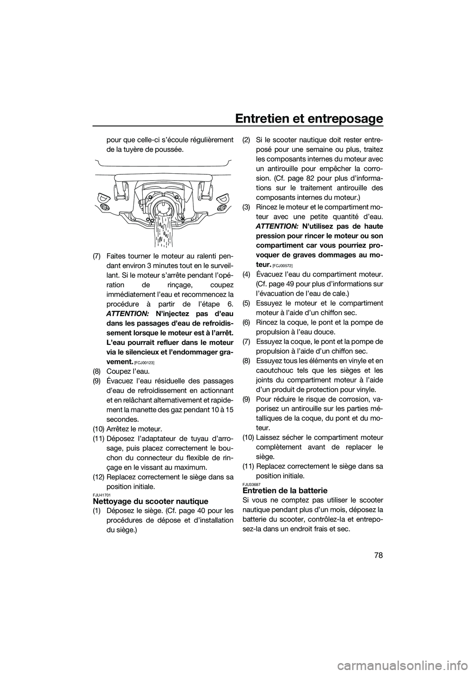 YAMAHA VX DELUXE 2014 Notices Demploi (in French) Entretien et entreposage
78
pour que celle-ci s’écoule régulièrement
de la tuyère de poussée.
(7) Faites tourner le moteur au ralenti pen- dant environ 3 minutes tout en le surveil-
lant. Si le YAMAHA VX DELUXE 2014 Notices Demploi (in French) Entretien et entreposage
78
pour que celle-ci s’écoule régulièrement
de la tuyère de poussée.
(7) Faites tourner le moteur au ralenti pen- dant environ 3 minutes tout en le surveil-
lant. Si le