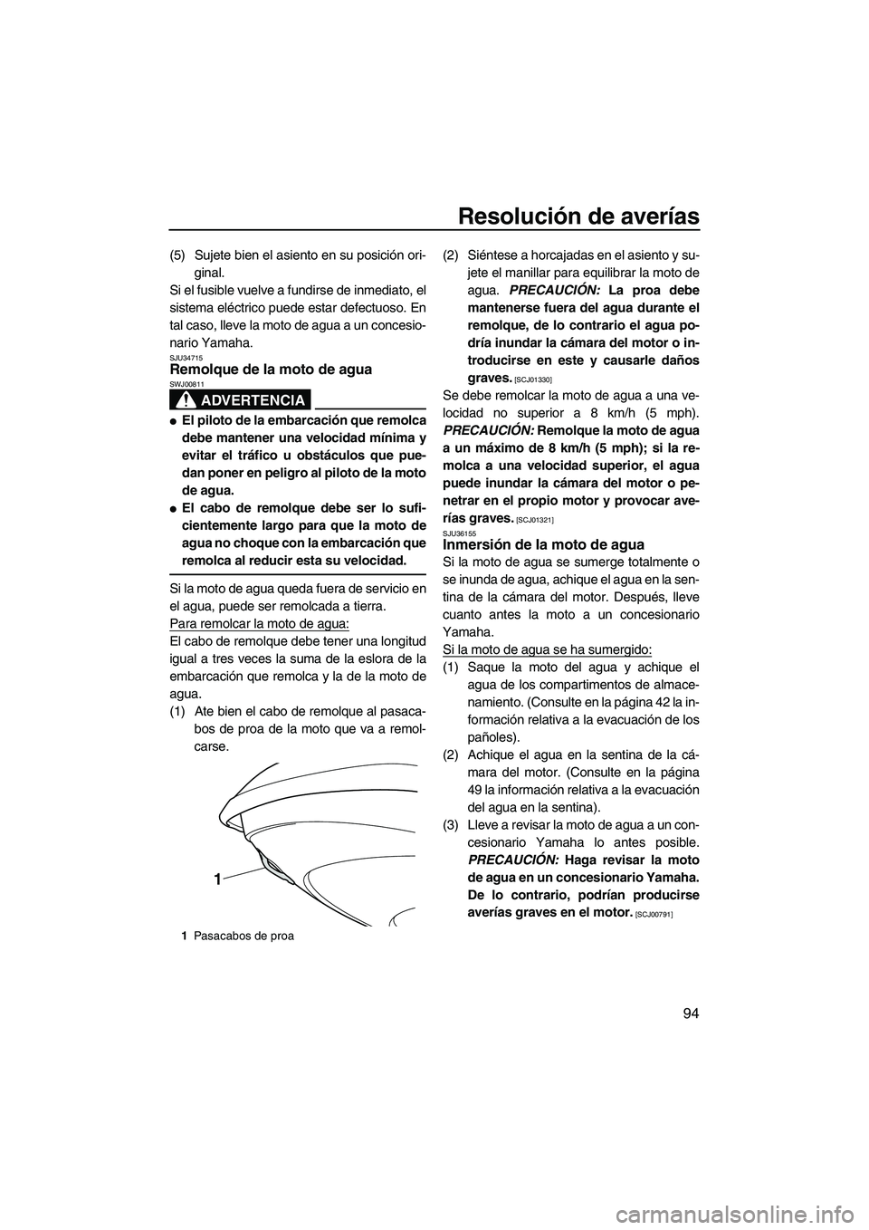 YAMAHA VX CRUISER 2013 Manuale de Empleo (in Spanish) Resolución de averías
94
(5) Sujete bien el asiento en su posición ori-ginal.
Si el fusible vuelve a fundirse de inmediato, el
sistema eléctrico puede estar defectuoso. En
tal caso, lleve la moto YAMAHA VX CRUISER 2013 Manuale de Empleo (in Spanish) Resolución de averías
94
(5) Sujete bien el asiento en su posición ori-ginal.
Si el fusible vuelve a fundirse de inmediato, el
sistema eléctrico puede estar defectuoso. En
tal caso, lleve la moto