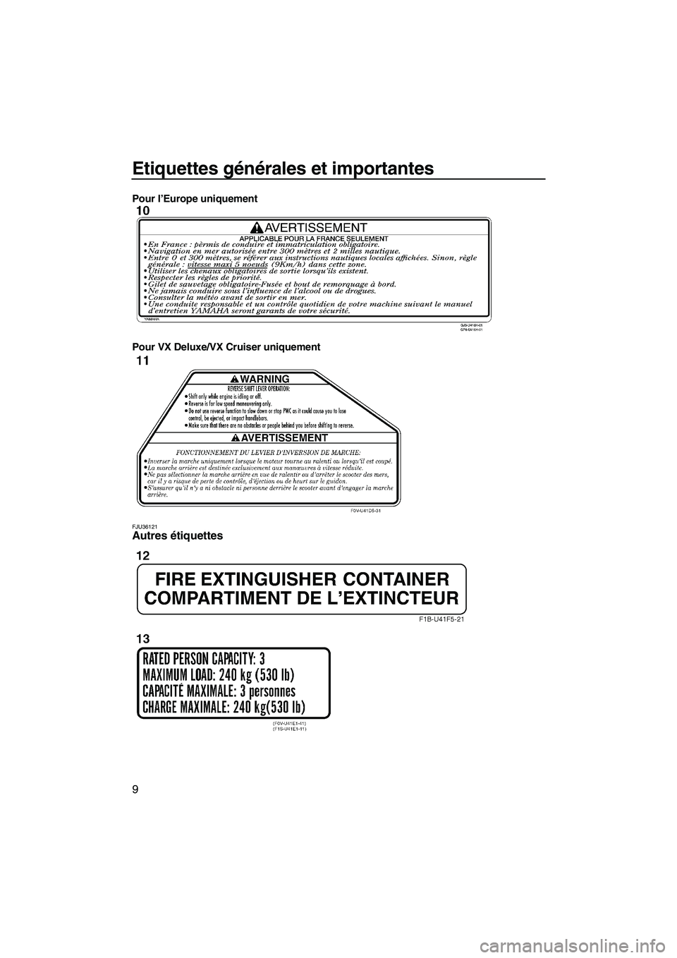 YAMAHA VX SPORT 2007  Notices Demploi (in French) Etiquettes générales et importantes
9
Pour l’Europe uniquement
Pour VX Deluxe/VX Cruiser uniquement
FJU36121Autres étiquettes 
UF1K72F0.book  Page 9  Wednesday, August 2, 2006  5:56 PM 