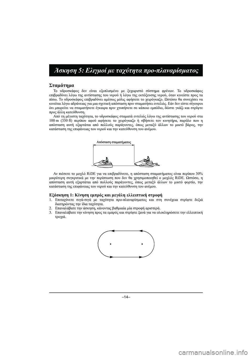 YAMAHA VX DELUXE 2015 Manual de utilização (in Portuguese) –14–
Άσκηση 5: Ελιγμοί με ταχύτητα προ -πλαναρίσματος
Σταμάτημα
Το υδροσκάφος δεν είναι εξοπλισμένο με ξ YAMAHA VX DELUXE 2015 Manual de utilização (in Portuguese) –14–
Άσκηση 5: Ελιγμοί με ταχύτητα προ -πλαναρίσματος
Σταμάτημα
Το υδροσκάφος δεν είναι εξοπλισμένο με ξ