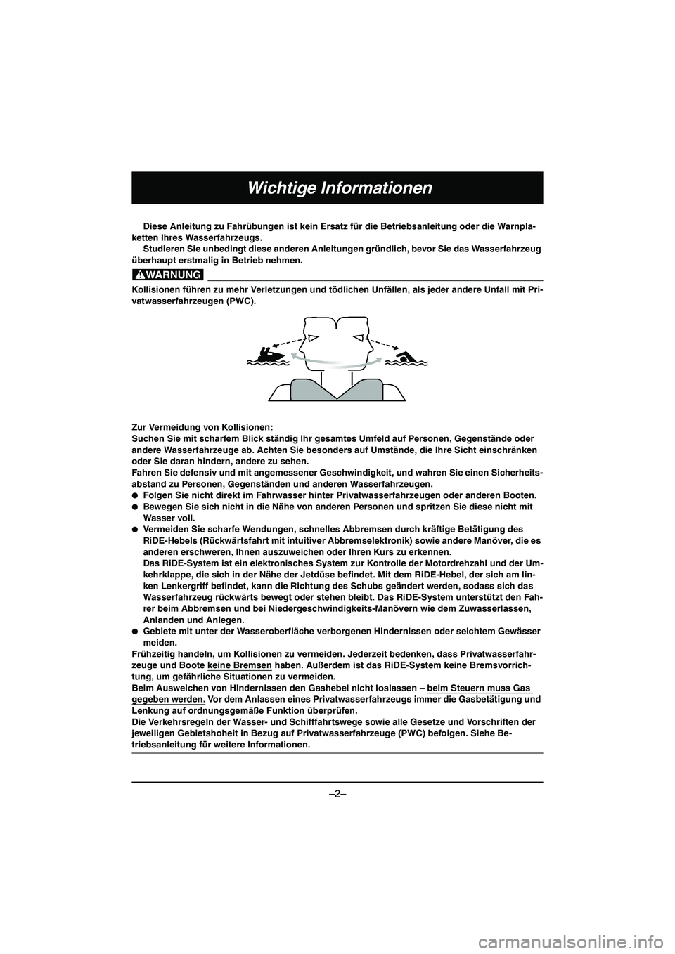 YAMAHA VX DELUXE 2015  Manual de utilização (in Portuguese) –2–
Wichtige Informationen
Diese Anleitung zu Fahrübungen ist kein Ersatz für die Betriebsanleitung oder die Warnpla-
ketten Ihres Wasserfahrzeugs.  Studieren Sie unbedingt diese anderen Anleitu
