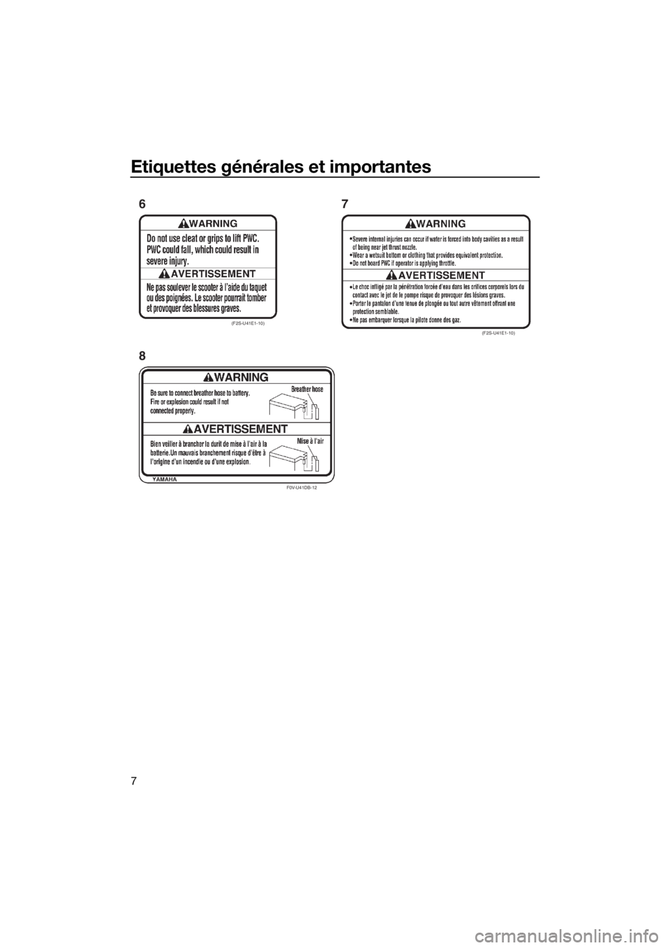 YAMAHA VXR 2019 Notices Demploi (in French) Etiquettes générales et importantes
7
(F2S-U41E1-10)
F0V-U41DB-12
(F2S-U41E1-10)
6
87
UF2W75F0.book Page 7 Wednesday, July 11, 2018 11:44 AM YAMAHA VXR 2019 Notices Demploi (in French) Etiquettes générales et importantes
7
(F2S-U41E1-10)
F0V-U41DB-12
(F2S-U41E1-10)
6
87
UF2W75F0.book Page 7 Wednesday, July 11, 2018 11:44 AM