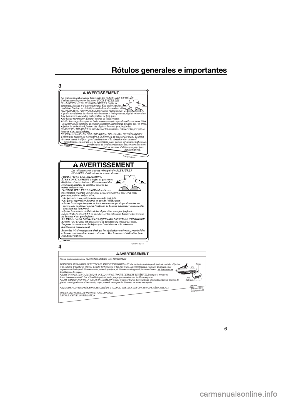 YAMAHA VXS 2016  Manuale de Empleo (in Spanish) Rótulos generales e importantes
6
F0M-U41B2-11
F1B-U41B2-01
F
1
B
-U
4
1
B
1
-3
1
 
F
2
S
-U
4
1
B
1
-3
0
3
4
UF2W71S0.book  Page 6  Monday, July 6, 2015  1:44 PM 
