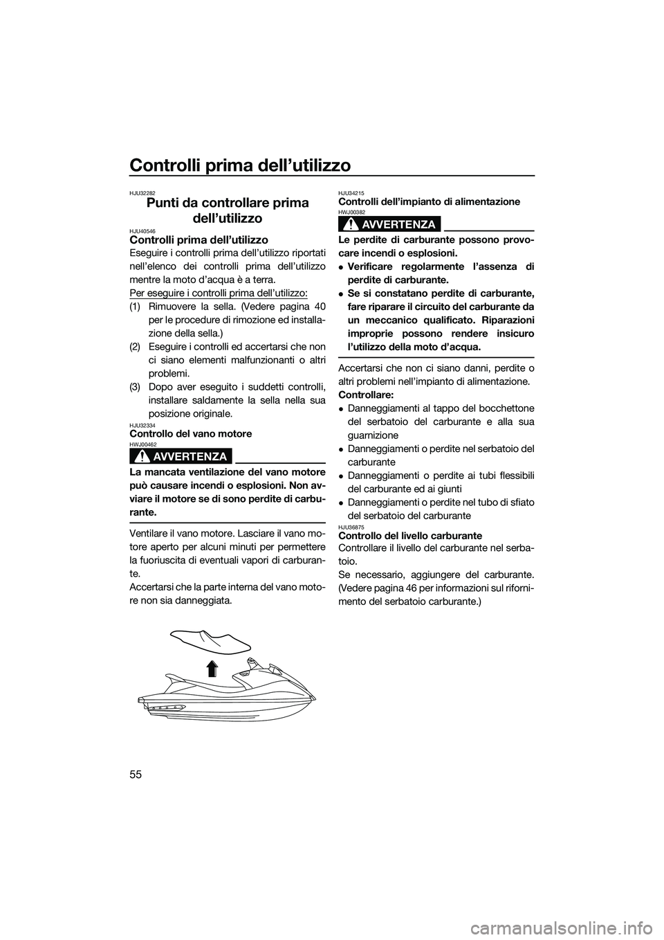 YAMAHA VXS 2014 Manuale duso (in Italian) Controlli prima dell’utilizzo
55
HJU32282
Punti da controllare prima dell’utilizzo
HJU40546Controlli prima dell’utilizzo
Eseguire i controlli prima dell’utilizzo riportati
nell’elenco dei co YAMAHA VXS 2014 Manuale duso (in Italian) Controlli prima dell’utilizzo
55
HJU32282
Punti da controllare prima dell’utilizzo
HJU40546Controlli prima dell’utilizzo
Eseguire i controlli prima dell’utilizzo riportati
nell’elenco dei co