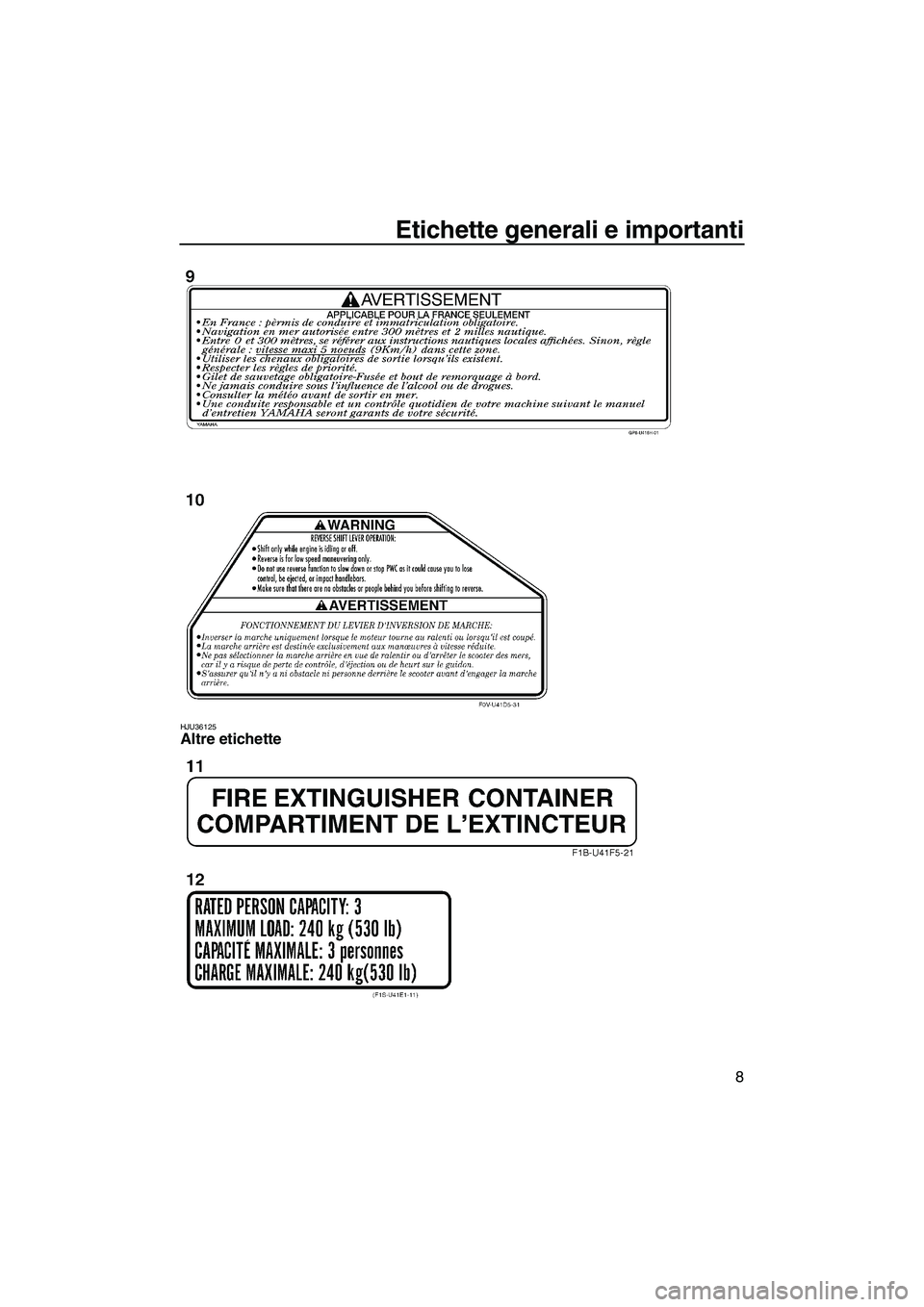 YAMAHA VXS 2013  Manuale duso (in Italian) Etichette generali e importanti
8
HJU36125Altre etichette 
UF2M72H0.book  Page 8  Thursday, July 5, 2012  1:32 PM 
