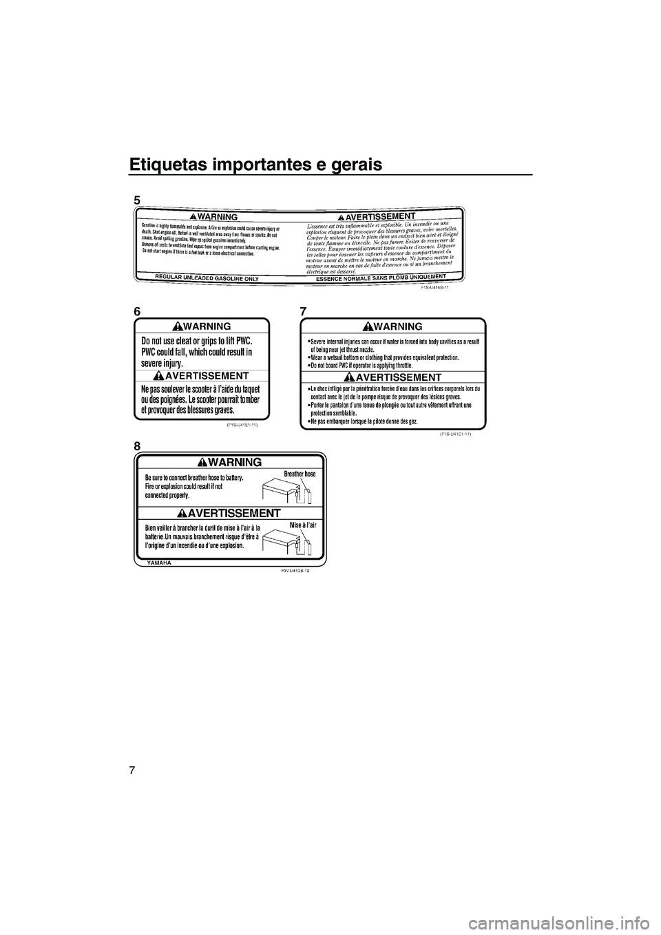 YAMAHA VXR 2013  Manual de utilização (in Portuguese) Etiquetas importantes e gerais
7
UF2M72P0.book  Page 7  Thursday, July 5, 2012  5:02 PM 