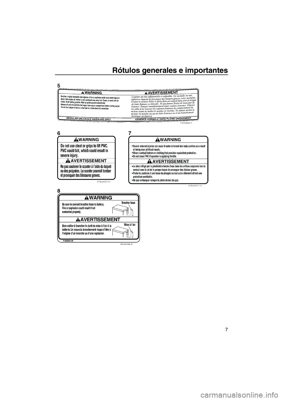 YAMAHA VXS 2012  Manuale de Empleo (in Spanish) Rótulos generales e importantes
7
UF2M71S0.book  Page 7  Monday, July 4, 2011  10:44 AM 