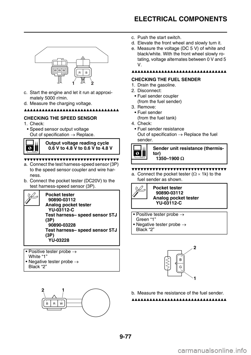 YAMAHA WR 250F 2017 Manual PDF ELECTRICAL COMPONENTS
9-77
c. Start the engine and let it run at approxi-
mately 5000 r/min.
d. Measure the charging voltage.
▲▲▲▲▲▲▲▲▲▲▲▲▲▲▲▲▲▲▲▲▲▲▲▲ YAMAHA WR 250F 2017 Manual PDF ELECTRICAL COMPONENTS
9-77
c. Start the engine and let it run at approxi-
mately 5000 r/min.
d. Measure the charging voltage.
▲▲▲▲▲▲▲▲▲▲▲▲▲▲▲▲▲▲▲▲▲▲▲▲