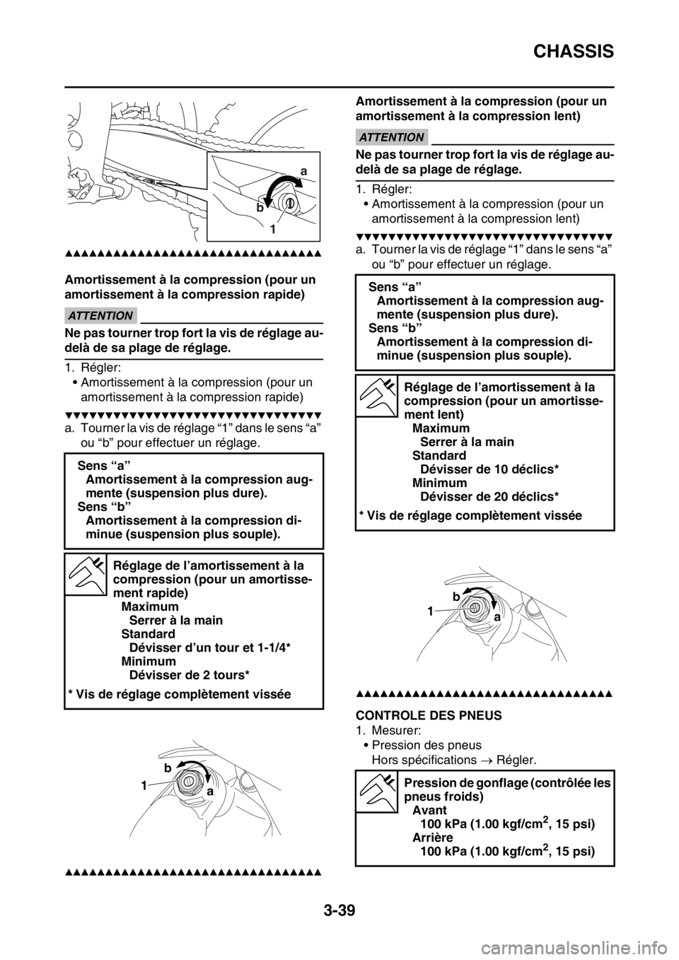 YAMAHA WR 250F 2017  Notices Demploi (in French) CHASSIS
3-39
▲▲▲▲▲▲▲▲▲▲▲▲▲▲▲▲▲▲▲▲▲▲▲▲▲▲▲▲▲▲▲▲
Amortissement à la compression (pour un 
amortissement à la compression rapide)
ECA
ATTE