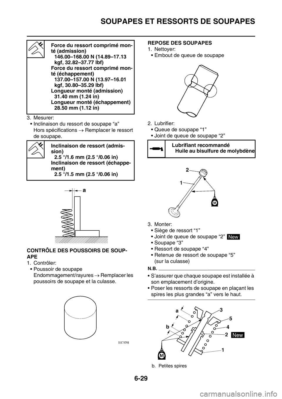 YAMAHA WR 250F 2017  Notices Demploi (in French) SOUPAPES ET RESSORTS DE SOUPAPES
6-29
3. Mesurer:
• Inclinaison du ressort de soupape “a”
Hors spécifications  Remplacer le ressort 
de soupape.
FAS2GB2256CONTRÔLE DES POUSSOIRS DE SOUP-
AP