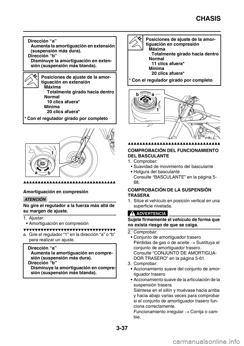 YAMAHA WR 250F 2016 Manuale de Empleo (in Spanish) CHASIS
3-37
▲▲▲▲▲▲▲▲▲▲▲▲▲▲▲▲▲▲▲▲▲▲▲▲▲▲▲▲▲▲▲▲
Amortiguación en compresiónECA
ATENCIÓN
No gire el regulador a la fuerza más allá de YAMAHA WR 250F 2016 Manuale de Empleo (in Spanish) CHASIS
3-37
▲▲▲▲▲▲▲▲▲▲▲▲▲▲▲▲▲▲▲▲▲▲▲▲▲▲▲▲▲▲▲▲
Amortiguación en compresiónECA
ATENCIÓN
No gire el regulador a la fuerza más allá de