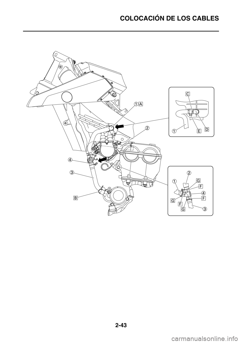 YAMAHA WR 250F 2016 Manuale de Empleo (in Spanish) COLOCACIÓN DE LOS CABLES
2-43 YAMAHA WR 250F 2016 Manuale de Empleo (in Spanish) COLOCACIÓN DE LOS CABLES
2-43