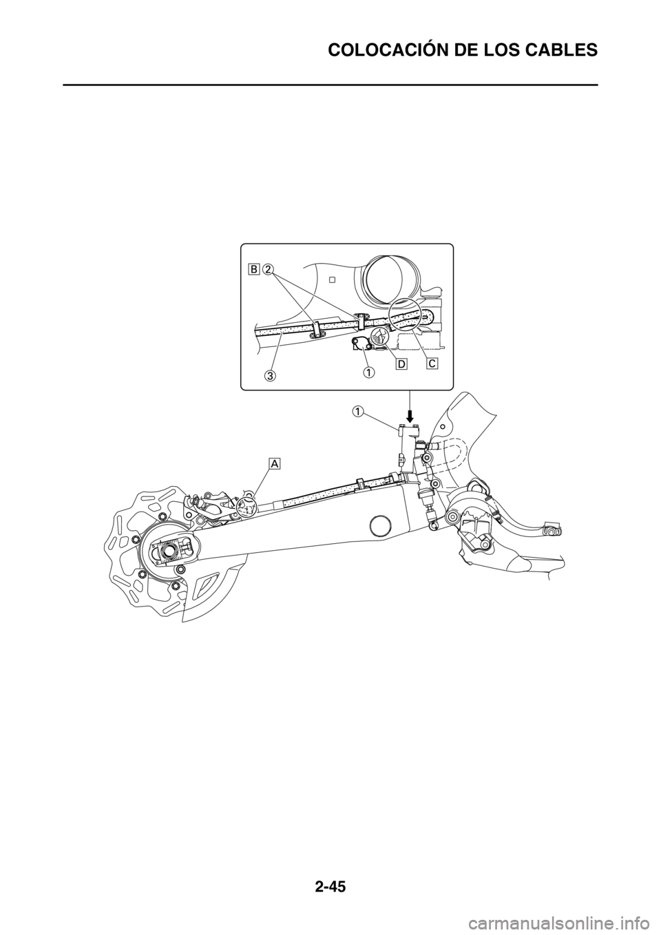 YAMAHA WR 250F 2016 Manuale de Empleo (in Spanish) COLOCACIÓN DE LOS CABLES
2-45 YAMAHA WR 250F 2016 Manuale de Empleo (in Spanish) COLOCACIÓN DE LOS CABLES
2-45