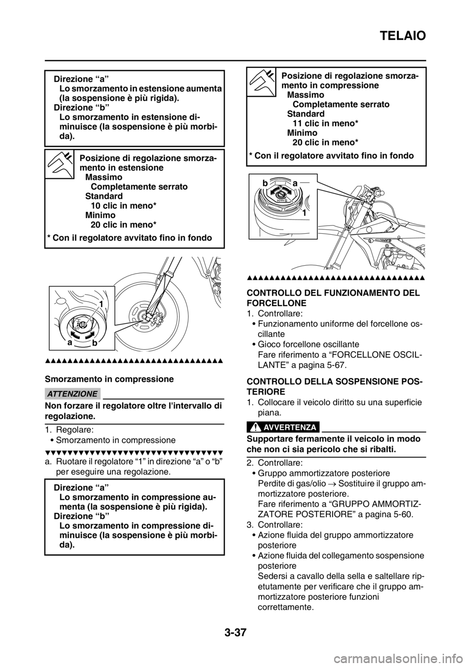 YAMAHA WR 250F 2016 Manuale duso (in Italian) TELAIO
3-37
▲▲▲▲▲▲▲▲▲▲▲▲▲▲▲▲▲▲▲▲▲▲▲▲▲▲▲▲▲▲▲▲
Smorzamento in compressioneECA
ATTENZIONE
Non forzare il regolatore oltre lintervallo di
YAMAHA WR 250F 2016 Manuale duso (in Italian) TELAIO
3-37
▲▲▲▲▲▲▲▲▲▲▲▲▲▲▲▲▲▲▲▲▲▲▲▲▲▲▲▲▲▲▲▲
Smorzamento in compressioneECA
ATTENZIONE
Non forzare il regolatore oltre lintervallo di