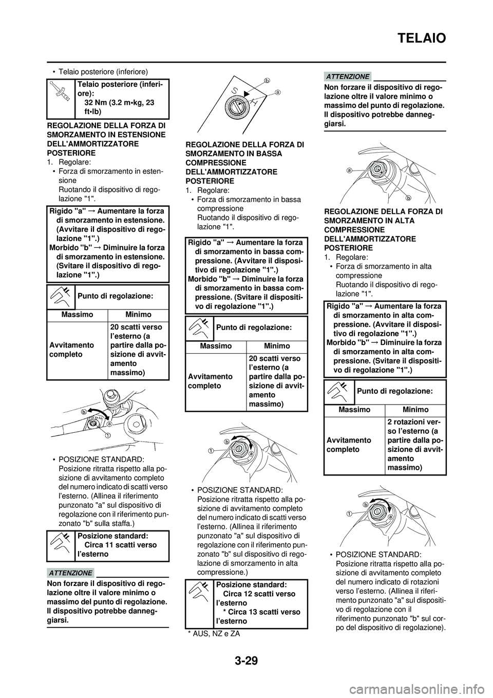 YAMAHA WR 250F 2010 Manuale duso (in Italian) 3-29
TELAIO
• Telaio posteriore (inferiore)
REGOLAZIONE DELLA FORZA DI
SMORZAMENTO IN ESTENSIONE
DELLAMMORTIZZATORE
POSTERIORE
1. Regolare: • Forza di smorzamento in esten-
sione
Ruotando il d YAMAHA WR 250F 2010 Manuale duso (in Italian) 3-29
TELAIO
• Telaio posteriore (inferiore)
REGOLAZIONE DELLA FORZA DI
SMORZAMENTO IN ESTENSIONE
DELLAMMORTIZZATORE
POSTERIORE
1. Regolare: • Forza di smorzamento in esten-
sione
Ruotando il d