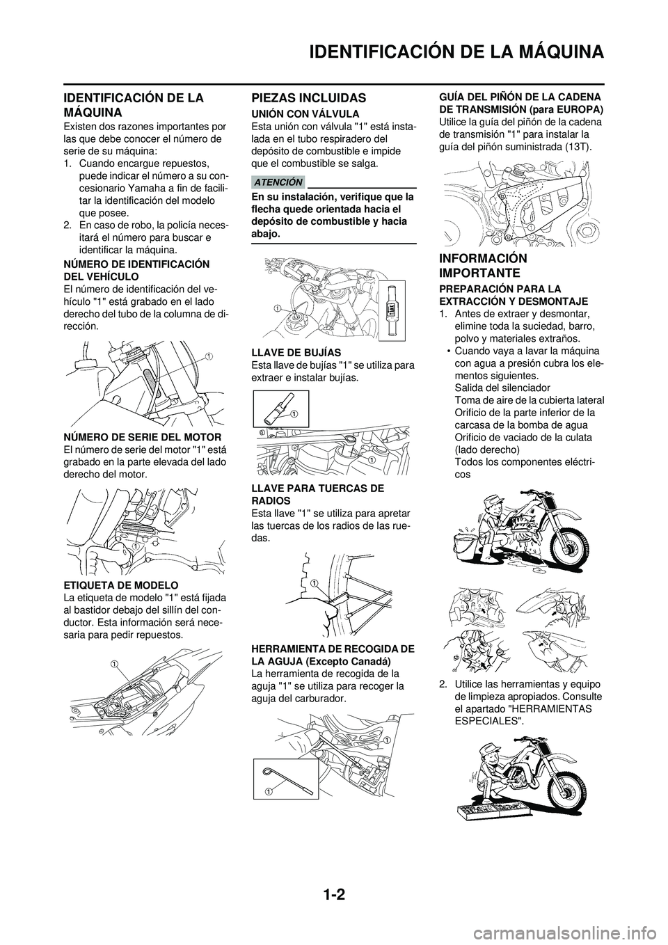 YAMAHA WR 250F 2009 Manuale de Empleo (in Spanish) 1-2
IDENTIFICACIÓN DE LA MÁQUINA
IDENTIFICACIÓN DE LA
MÁQUINA
Existen dos razones importantes por
las que debe conocer el número de
serie de su máquina:
1. Cuando encargue repuestos, puede in YAMAHA WR 250F 2009 Manuale de Empleo (in Spanish) 1-2
IDENTIFICACIÓN DE LA MÁQUINA
IDENTIFICACIÓN DE LA
MÁQUINA
Existen dos razones importantes por
las que debe conocer el número de
serie de su máquina:
1. Cuando encargue repuestos, puede in