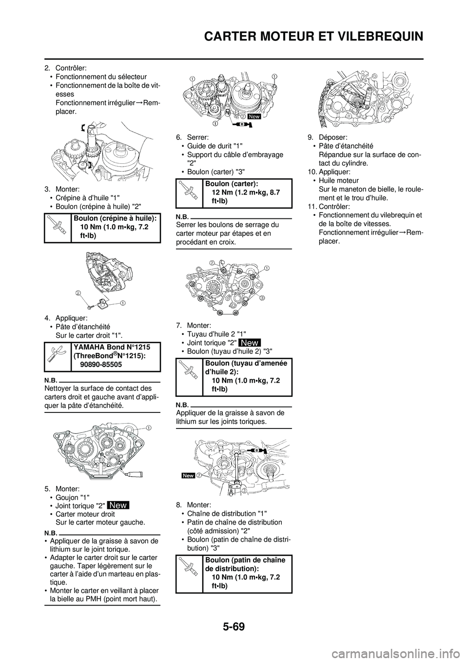 YAMAHA WR 250F 2009  Notices Demploi (in French) 5-69
CARTER MOTEUR ET VILEBREQUIN
2. Contrôler:• Fonctionnement du sélecteur
• Fonctionnement de la boîte de vit-esses
Fonctionnement irrégulier →Rem-
placer.
3. Monter: • Crépine à d’