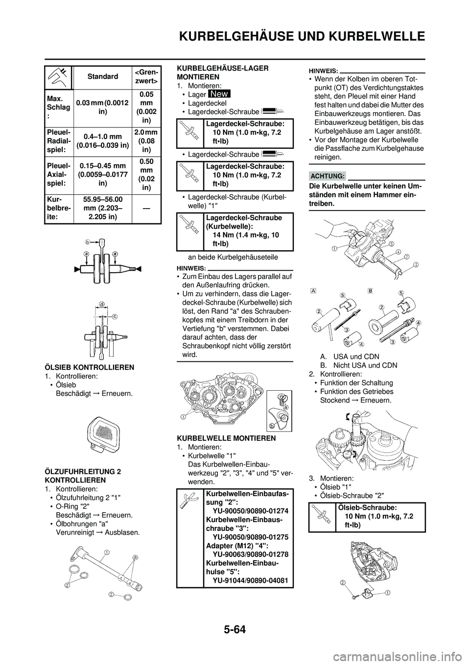 YAMAHA WR 250F 2008 Betriebsanleitungen (in German) 5-64
KURBELGEHÄUSE UND KURBELWELLE
ÖLSIEB KONTROLLIEREN
1. Kontrollieren:•ÖlsiebBeschädigt →Erneuern.
ÖLZUFUHRLEITUNG 2
KONTROLLIEREN
1. Kontrollieren: • Ölzufuhrleitung 2 "1"
• O-Ring YAMAHA WR 250F 2008 Betriebsanleitungen (in German) 5-64
KURBELGEHÄUSE UND KURBELWELLE
ÖLSIEB KONTROLLIEREN
1. Kontrollieren:•ÖlsiebBeschädigt →Erneuern.
ÖLZUFUHRLEITUNG 2
KONTROLLIEREN
1. Kontrollieren: • Ölzufuhrleitung 2 "1"
• O-Ring