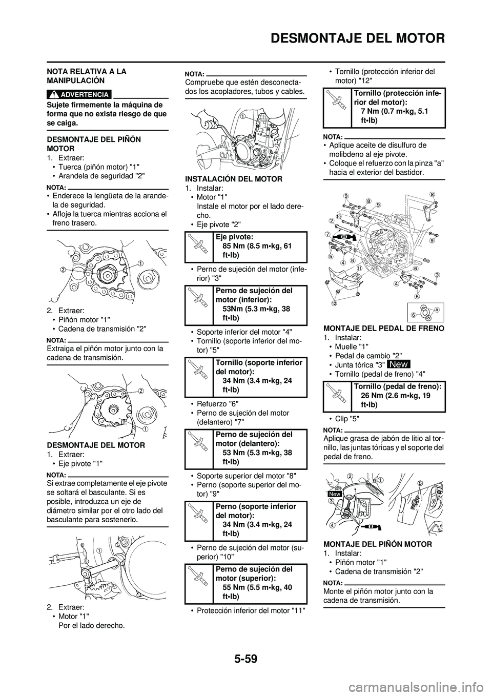 YAMAHA WR 250F 2008  Manuale de Empleo (in Spanish) 5-59
DESMONTAJE DEL MOTOR
NOTA RELATIVA A LA 
MANIPULACIÓN
Sujete firmemente la máquina de 
forma que no exista riesgo de que 
se caiga.
DESMONTAJE DEL PIÑÓN 
MOTOR
1. Extraer:• Tuerca (piñón 