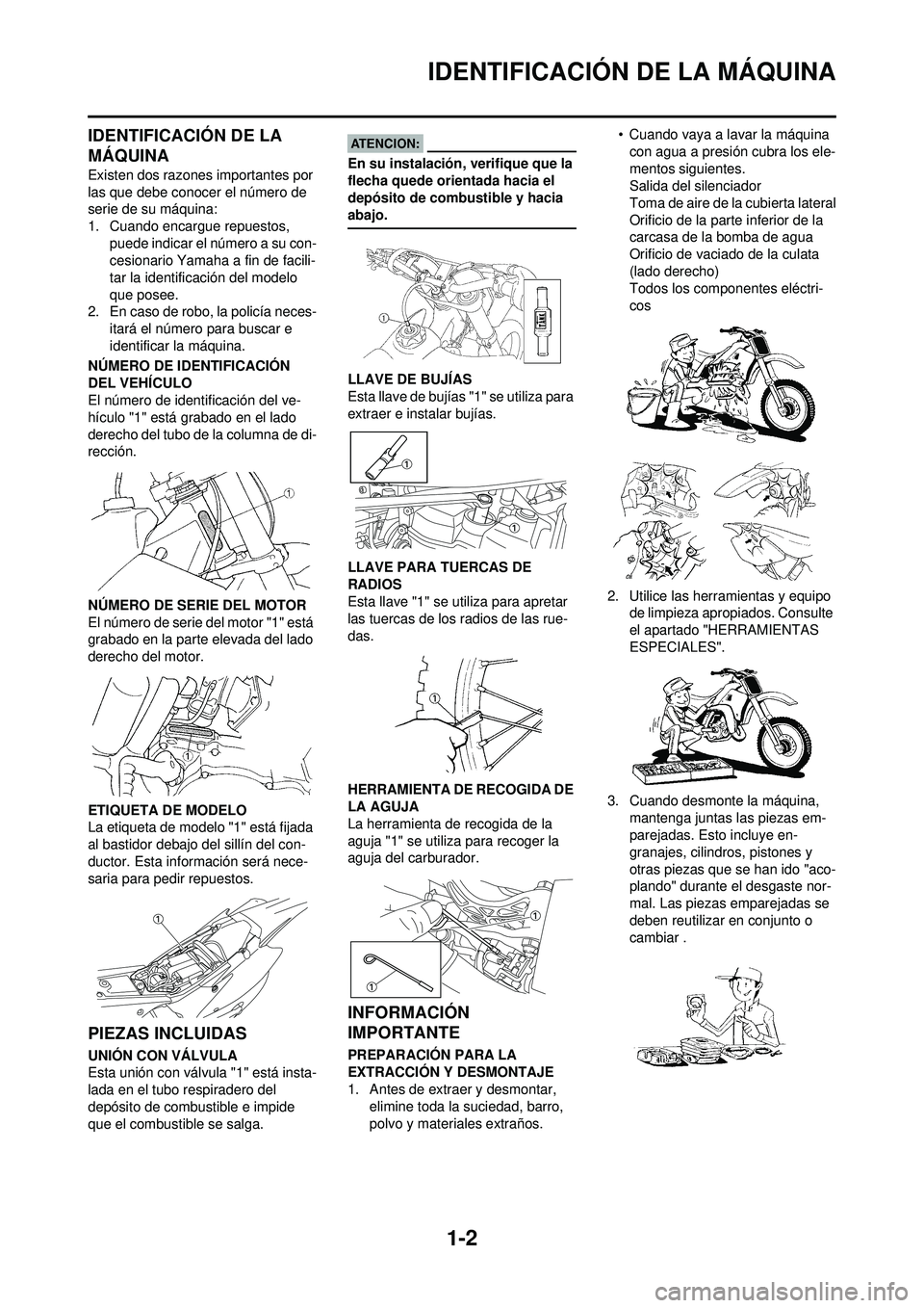YAMAHA WR 250F 2008 Manuale de Empleo (in Spanish) 1-2
IDENTIFICACIÓN DE LA MÁQUINA
IDENTIFICACIÓN DE LA
MÁQUINA
Existen dos razones importantes por
las que debe conocer el número de
serie de su máquina:
1. Cuando encargue repuestos, puede in YAMAHA WR 250F 2008 Manuale de Empleo (in Spanish) 1-2
IDENTIFICACIÓN DE LA MÁQUINA
IDENTIFICACIÓN DE LA
MÁQUINA
Existen dos razones importantes por
las que debe conocer el número de
serie de su máquina:
1. Cuando encargue repuestos, puede in