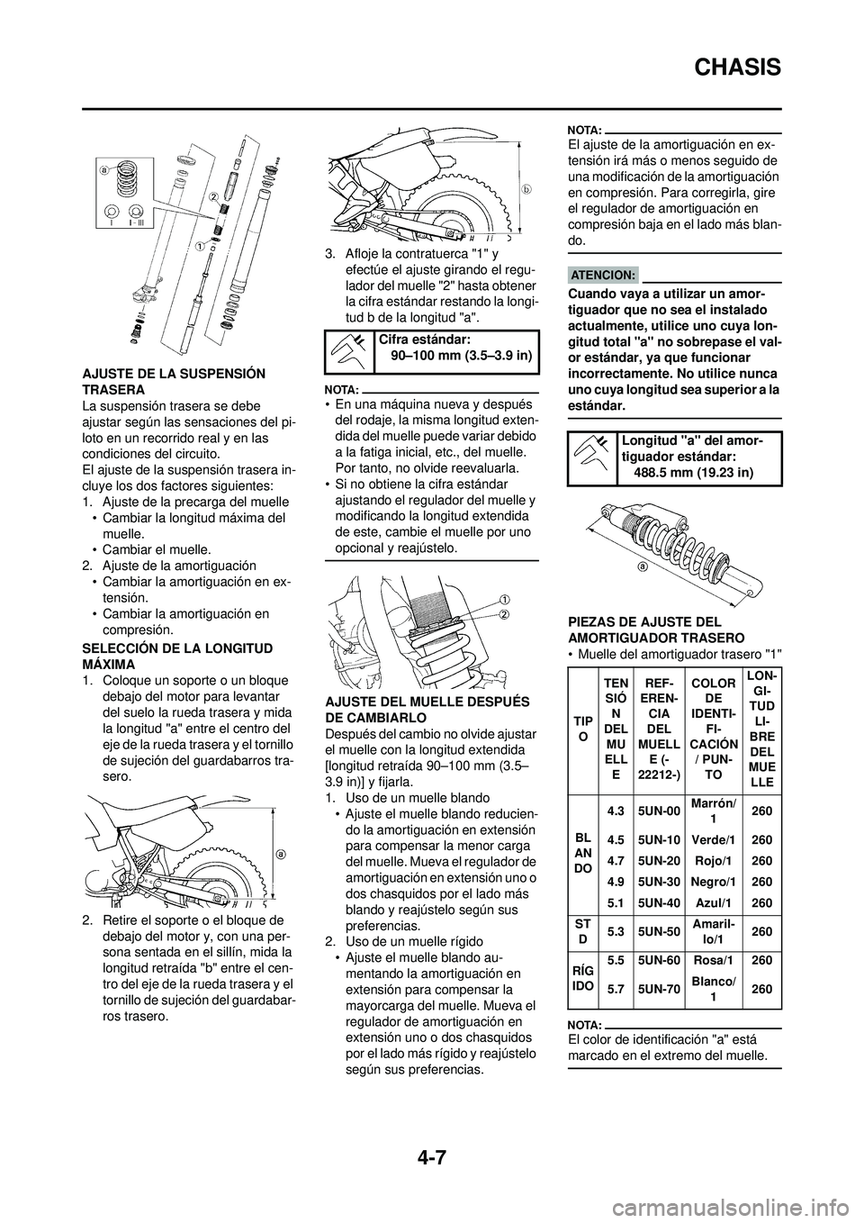 YAMAHA WR 250F 2008 Manuale de Empleo (in Spanish) 4-7
CHASIS
AJUSTE DE LA SUSPENSIÓN
TRASERA
La suspensión trasera se debe
ajustar según las sensaciones del pi-
loto en un recorrido real y en las
condiciones del circuito.
El ajuste de la suspen YAMAHA WR 250F 2008 Manuale de Empleo (in Spanish) 4-7
CHASIS
AJUSTE DE LA SUSPENSIÓN
TRASERA
La suspensión trasera se debe
ajustar según las sensaciones del pi-
loto en un recorrido real y en las
condiciones del circuito.
El ajuste de la suspen