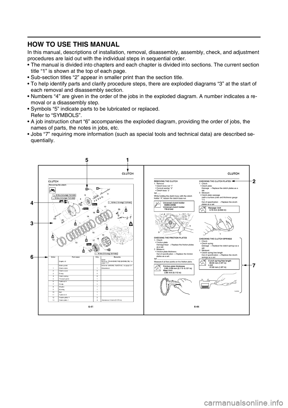 YAMAHA WR 450F 2016 Owners Manual EAS2GC1006
HOW TO USE THIS MANUAL
In this manual, descriptions of installation, removal, disassembly, assembly, check, and adjustment
procedures are laid out with the individual steps in sequential o YAMAHA WR 450F 2016 Owners Manual EAS2GC1006
HOW TO USE THIS MANUAL
In this manual, descriptions of installation, removal, disassembly, assembly, check, and adjustment
procedures are laid out with the individual steps in sequential o