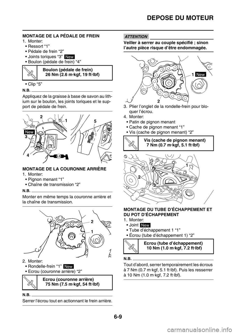 YAMAHA WR 450F 2016 Notices Demploi (in French) DEPOSE DU MOTEUR
6-9
FAS2GB2236MONTAGE DE LA PÉDALE DE FREIN
1. Monter:• Ressort “1”
• Pédale de frein “2”
• Joints toriques “3”
• Boulon (pédale de frein) “4”
•Clip “5 YAMAHA WR 450F 2016 Notices Demploi (in French) DEPOSE DU MOTEUR
6-9
FAS2GB2236MONTAGE DE LA PÉDALE DE FREIN
1. Monter:• Ressort “1”
• Pédale de frein “2”
• Joints toriques “3”
• Boulon (pédale de frein) “4”
•Clip “5