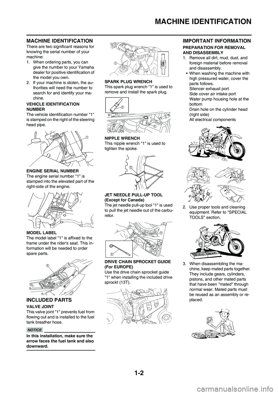 YAMAHA WR 450F 2009  Owners Manual 1-2
MACHINE IDENTIFICATION
MACHINE IDENTIFICATION
There are two significant reasons for 
knowing the serial number of your 
machine:
1. When ordering parts, you can 
give the number to your Yamaha 
de