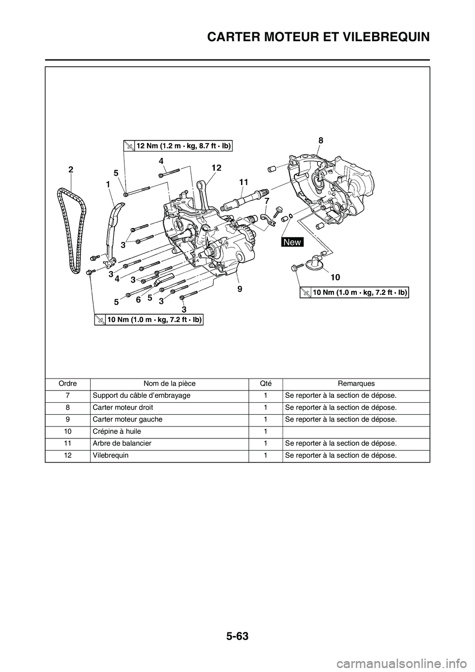 YAMAHA WR 450F 2009 Notices Demploi (in French) 5-63
CARTER MOTEUR ET VILEBREQUIN
7 Support du câble d’embrayage 1 Se reporter à la section de dépose.
8 Carter moteur droit 1 Se reporter à la section de dépose.
9 Carter moteur gauche 1 Se re YAMAHA WR 450F 2009 Notices Demploi (in French) 5-63
CARTER MOTEUR ET VILEBREQUIN
7 Support du câble d’embrayage 1 Se reporter à la section de dépose.
8 Carter moteur droit 1 Se reporter à la section de dépose.
9 Carter moteur gauche 1 Se re