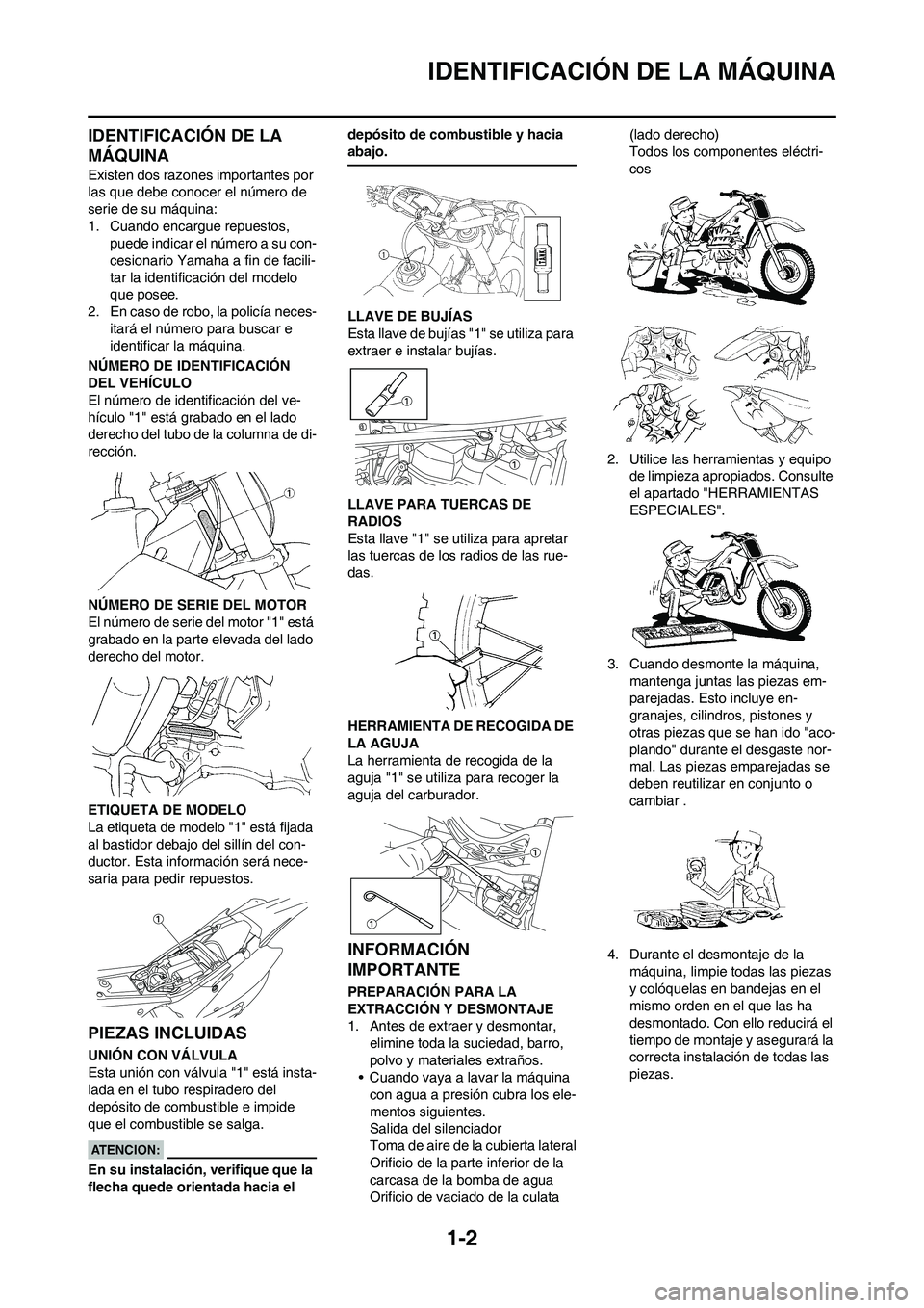 YAMAHA WR 450F 2008 Manuale de Empleo (in Spanish) 1-2
IDENTIFICACIÓN DE LA MÁQUINA
IDENTIFICACIÓN DE LA
MÁQUINA
Existen dos razones importantes por
las que debe conocer el número de
serie de su máquina:
1. Cuando encargue repuestos,
puede i YAMAHA WR 450F 2008 Manuale de Empleo (in Spanish) 1-2
IDENTIFICACIÓN DE LA MÁQUINA
IDENTIFICACIÓN DE LA
MÁQUINA
Existen dos razones importantes por
las que debe conocer el número de
serie de su máquina:
1. Cuando encargue repuestos,
puede i