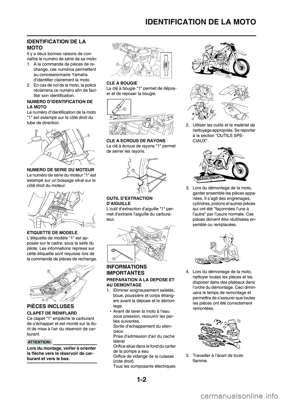 YAMAHA WR 450F 2008  Notices Demploi (in French) 1-2
IDENTIFICATION DE LA MOTO
IDENTIFICATION DE LA 
MOTO
Il y a deux bonnes raisons de con-
naître le numéro de série de sa moto:
1. A la commande de pièces de re-
change, ces numéros permettent 