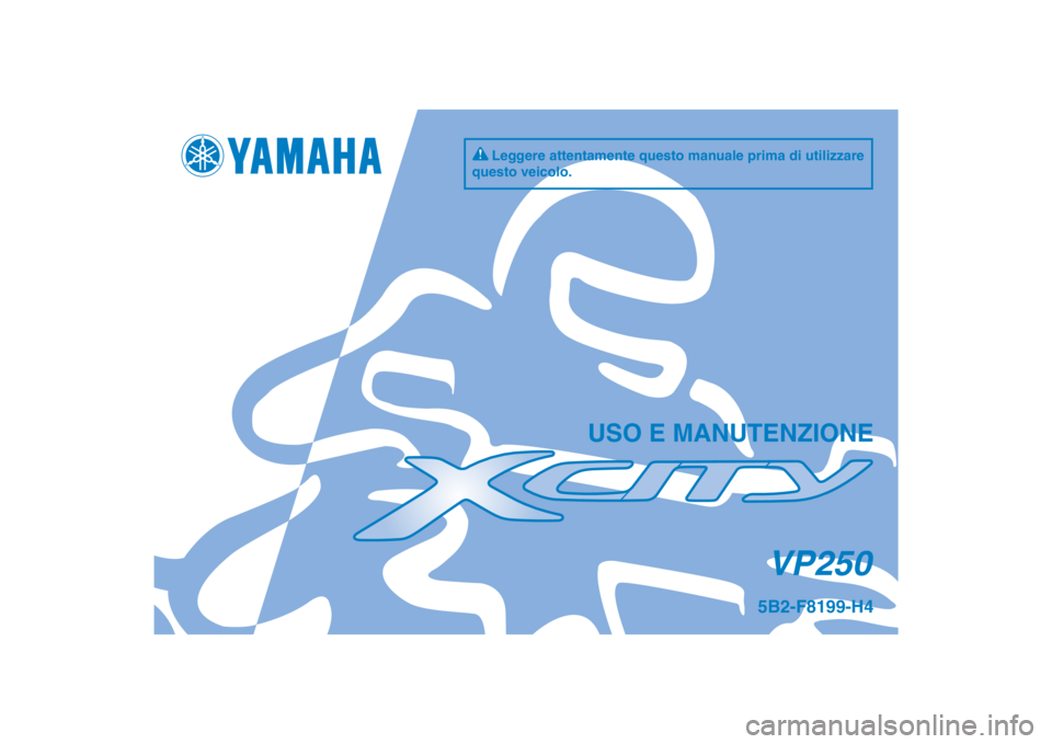 YAMAHA XCITY 250 2013  Manuale duso (in Italian) PANTONE285CVC
VP250
USO E MANUTENZIONE
5B2-F8199-H4
Leggere attentamente questo manuale prima di utilizzare 
questo veicolo.
[Italian  (H)] 