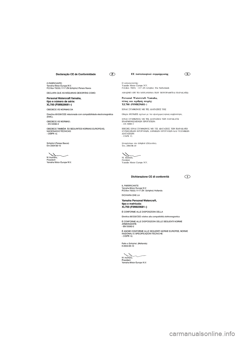 YAMAHA XL 700 2005  Manuale duso (in Italian) B_F0M80.book  Page 1  Friday, June 25, 2004  11:51 AM 