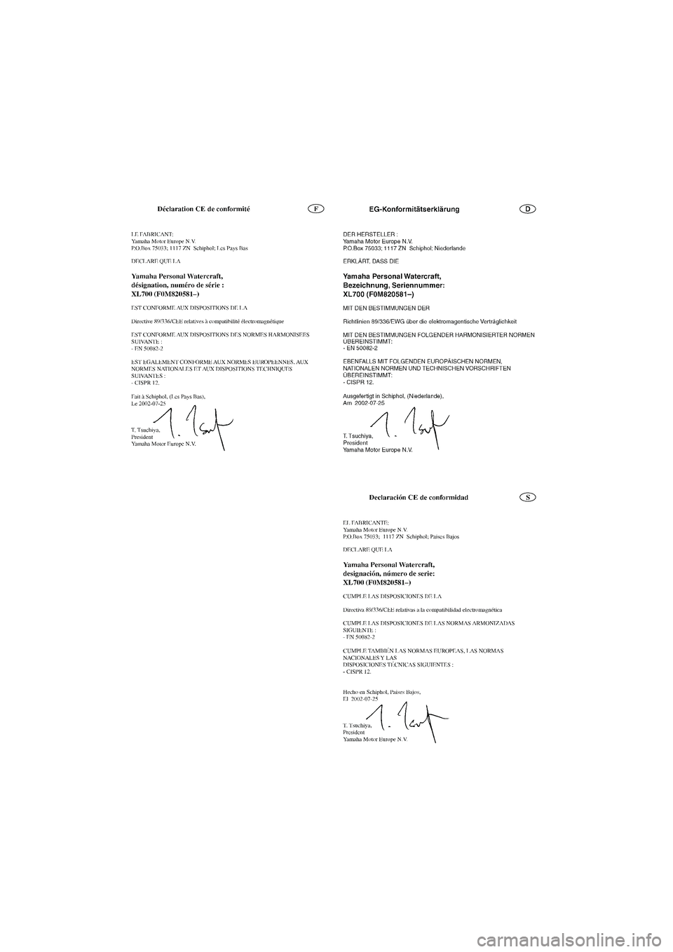 YAMAHA XL 700 2003  Notices Demploi (in French) UF0M84A0.book  Page 1  Monday, August 5, 2002  1:23 PM 