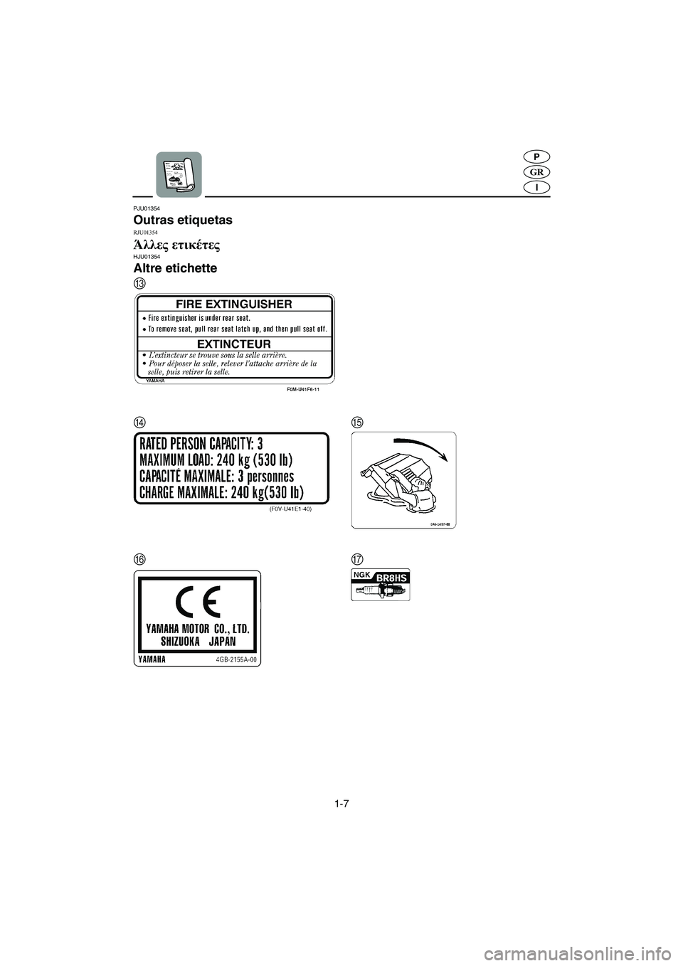 YAMAHA XL 700 2003 Manual de utilização (in Portuguese) 1-7
GR
P
I
PJU01354
Outras etiquetas RJU01354
Άλλες ετικέτες HJU01354
Altre etichette
C
DE
FG
UF0M84B0.book Page 7 Tuesday, August 6, 2002 3:41 PM YAMAHA XL 700 2003 Manual de utilização (in Portuguese) 1-7
GR
P
I
PJU01354
Outras etiquetas RJU01354
Άλλες ετικέτες HJU01354
Altre etichette
C
DE
FG
UF0M84B0.book Page 7 Tuesday, August 6, 2002 3:41 PM