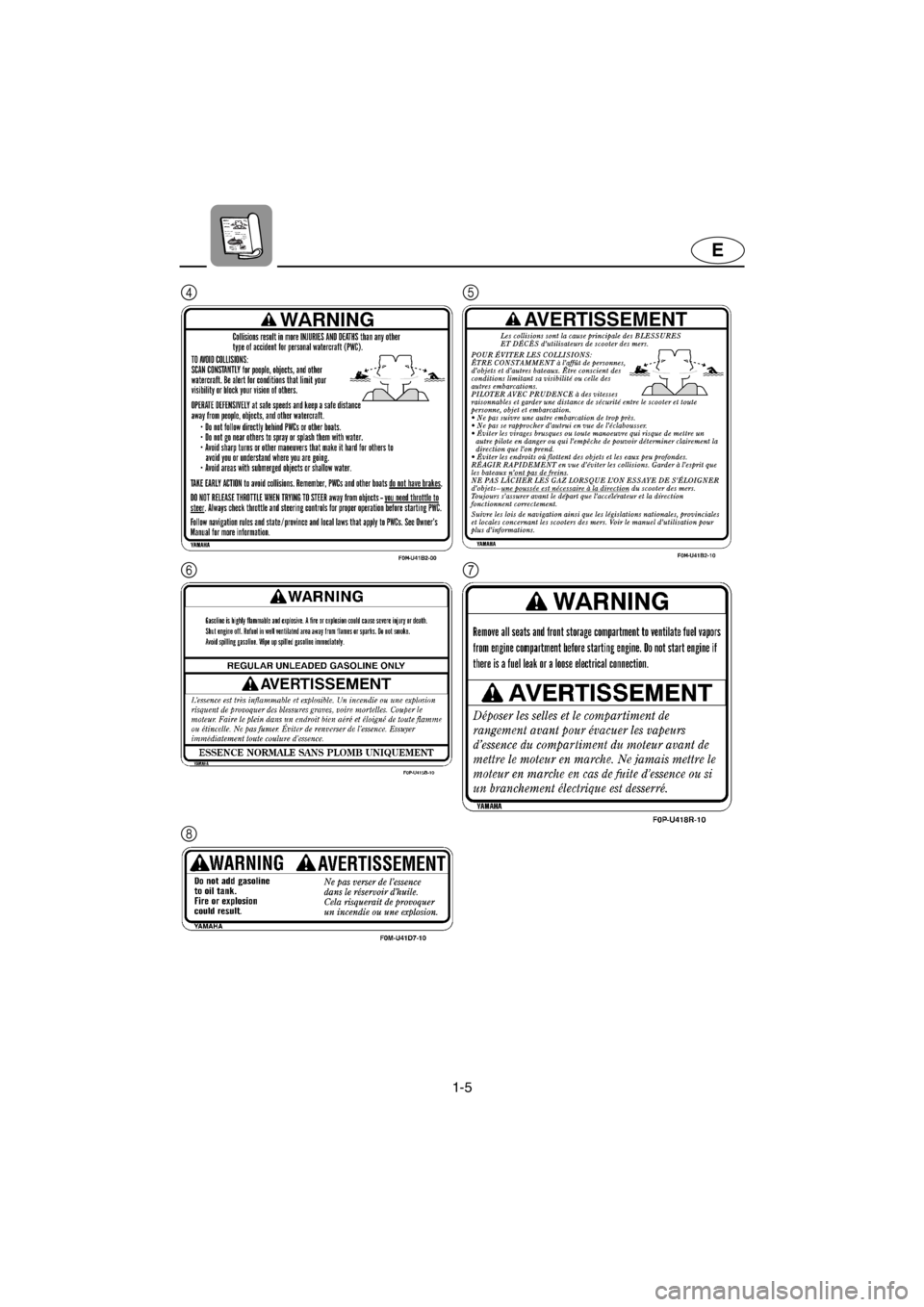 YAMAHA XL 700 2001 User Guide 1-5
E
45
67
8
E_F0M-72-1.fm Page 5 Thursday, July 27, 2000 10:40 AM YAMAHA XL 700 2001 User Guide 1-5
E
45
67
8
E_F0M-72-1.fm Page 5 Thursday, July 27, 2000 10:40 AM