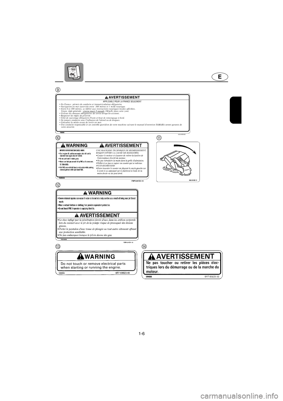 YAMAHA XL 700 2001 User Guide 1-6
E
9
0A
B
CD
E_F0M-72-1.fm Page 6 Thursday, July 27, 2000 10:40 AM YAMAHA XL 700 2001 User Guide 1-6
E
9
0A
B
CD
E_F0M-72-1.fm Page 6 Thursday, July 27, 2000 10:40 AM