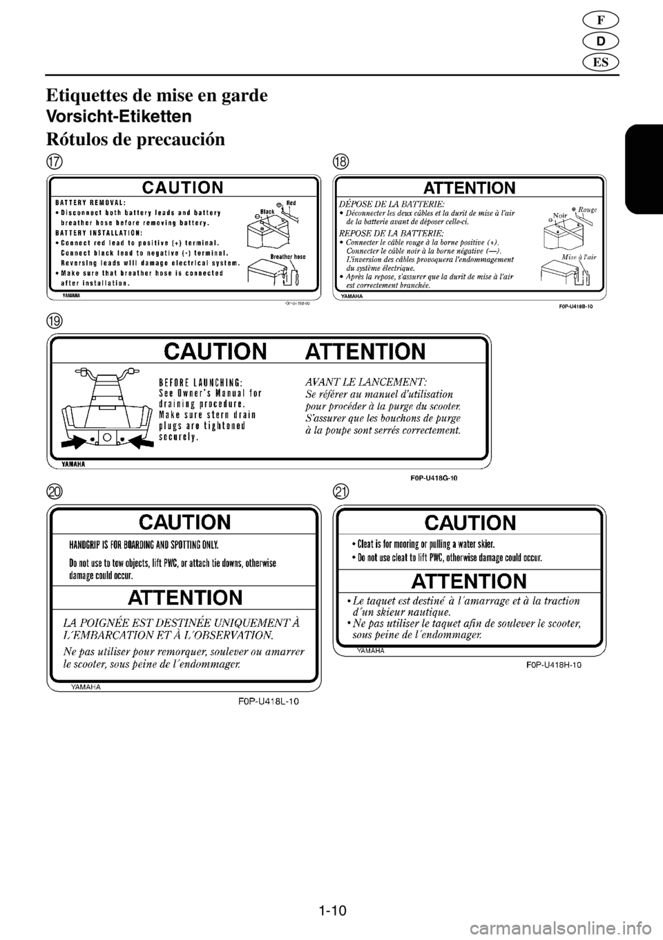 YAMAHA XL 800 2001 Notices Demploi (in French) 1-10
D
F
ES
Etiquettes de mise en garde
Vorsicht-Etiketten
Rótulos de precaución
GH
I
JK YAMAHA XL 800 2001 Notices Demploi (in French) 1-10
D
F
ES
Etiquettes de mise en garde
Vorsicht-Etiketten
Rótulos de precaución
GH
I
JK