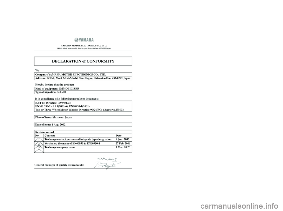 YAMAHA XMAX 125 2008 Owners Manual 1B9-F8199-E2.qxd 13/11/07 12:18 Página 2 YAMAHA XMAX 125 2008 Owners Manual 1B9-F8199-E2.qxd 13/11/07 12:18 Página 2