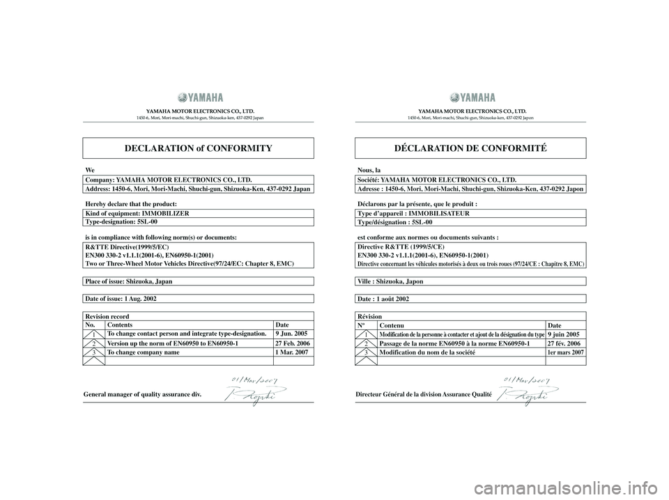 YAMAHA XMAX 125 2008 Notices Demploi (in French) 1B9-F8199-F2.qxd 21/11/07 16:36 Página 2 YAMAHA XMAX 125 2008 Notices Demploi (in French) 1B9-F8199-F2.qxd 21/11/07 16:36 Página 2