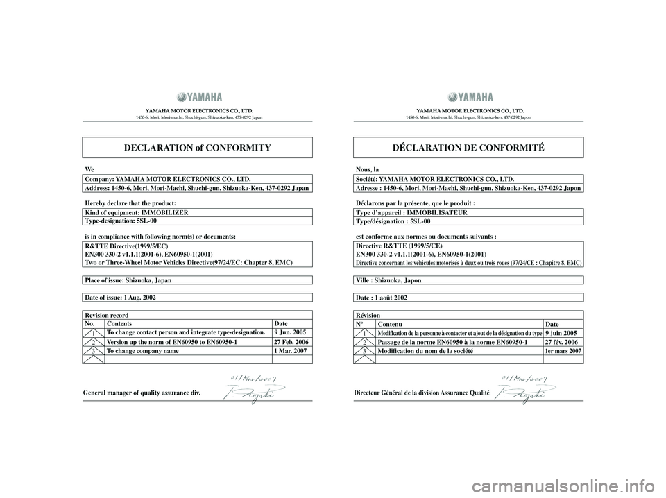 YAMAHA XMAX 125 2008  Notices Demploi (in French) 1B9-F8199-F2.qxd  21/11/07 16:36  Página 2 