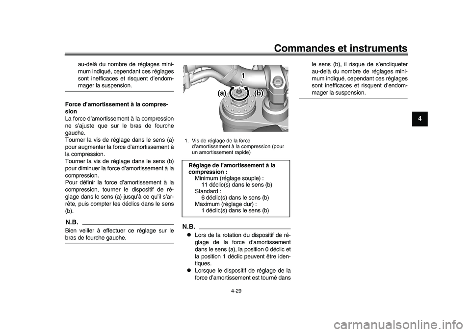 YAMAHA XSR 900 2022 Notices Demploi (in French) Commandes et instruments
4-29
1
2
345
6
7
8
9
10
11
12
13
au-delà du nombre de réglages mini-
mum indiqué, cependant ces réglages
sont inefficaces et risquent d’endom-mager la suspension.
Force YAMAHA XSR 900 2022 Notices Demploi (in French) Commandes et instruments
4-29
1
2
345
6
7
8
9
10
11
12
13
au-delà du nombre de réglages mini-
mum indiqué, cependant ces réglages
sont inefficaces et risquent d’endom-mager la suspension.
Force