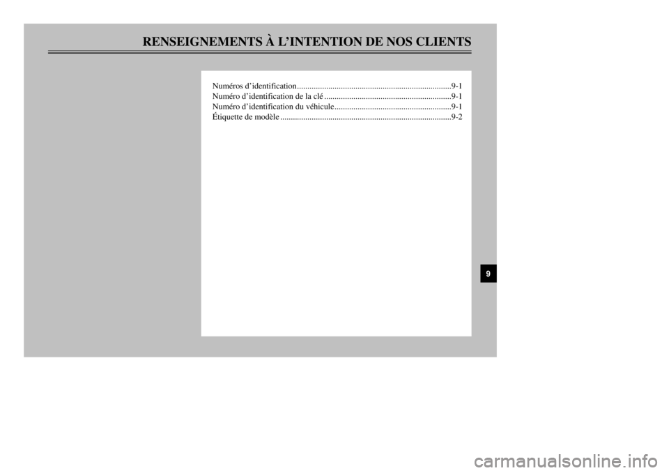 YAMAHA XT600E 2000 Notices Demploi (in French) RENSEIGNEMENTS Ë LÕINTENTION DE NOS CLIENTS
NumŽros dÕidentification..........................................................................9-1
NumŽro dÕidentification de la clŽ.............. YAMAHA XT600E 2000 Notices Demploi (in French) RENSEIGNEMENTS Ë LÕINTENTION DE NOS CLIENTS
NumŽros dÕidentification..........................................................................9-1
NumŽro dÕidentification de la clŽ..............