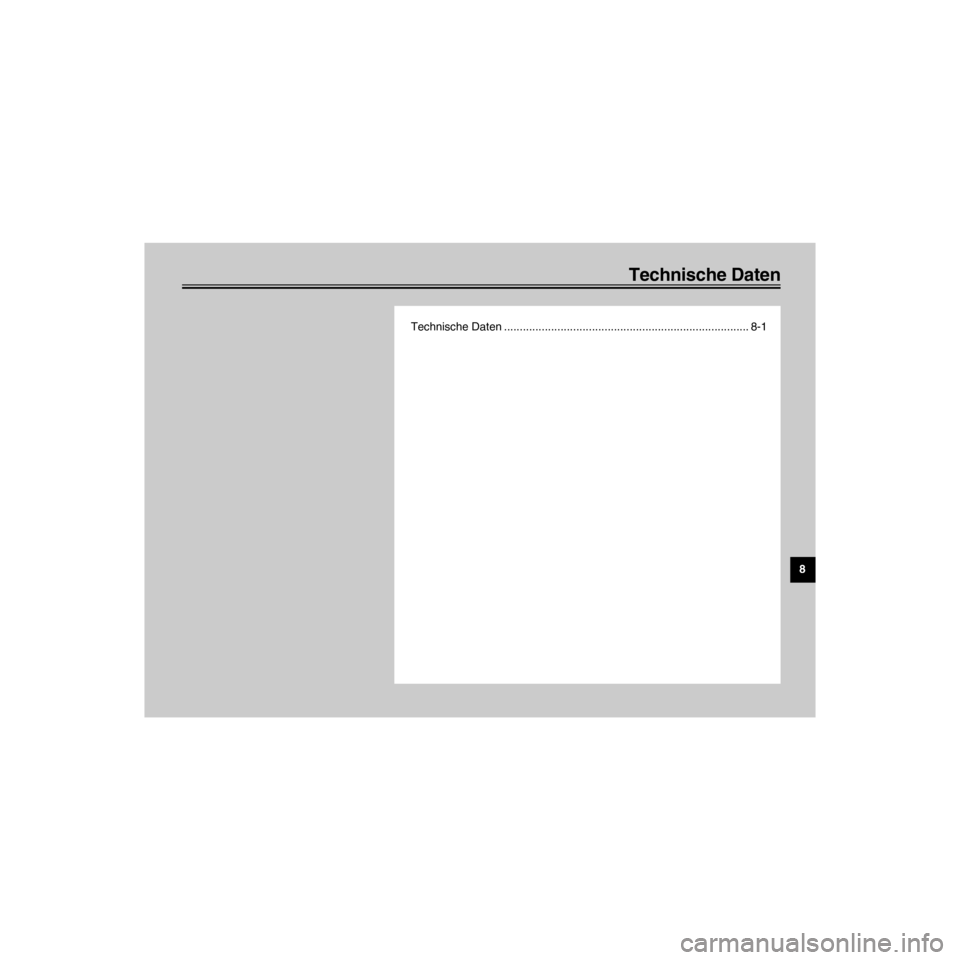 YAMAHA XV535 2000  Betriebsanleitungen (in German) R
Technische Daten
/Net/layout8/ForUsers_2/mac_user/Kayo/AA9151_XV535-G6/German/G-8TOC.frame
Technische Daten .............................................................................. 8-1 