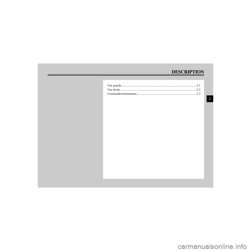 YAMAHA XV535 2000  Notices Demploi (in French) R
DESCRIPTION
/Net/layout8/ForUsers_2/mac_user/Kayo/AA9150_XV535-F6/French/F-2TOC.frame
Vue gauche .....................................................................................................