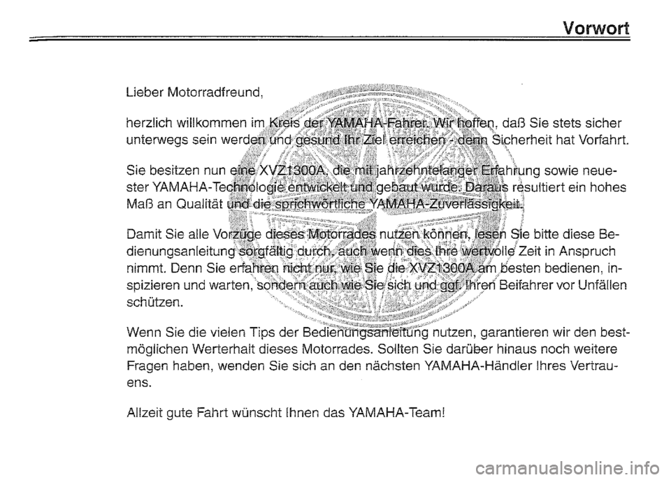 YAMAHA XVZ1300A 2000 Betriebsanleitungen (in German) YAMAHA XVZ1300A 2000 Betriebsanleitungen (in German)