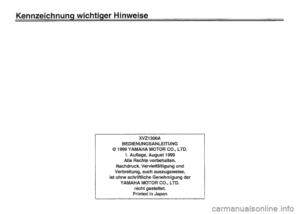 YAMAHA XVZ1300A 2000 Betriebsanleitungen (in German) YAMAHA XVZ1300A 2000 Betriebsanleitungen (in German)