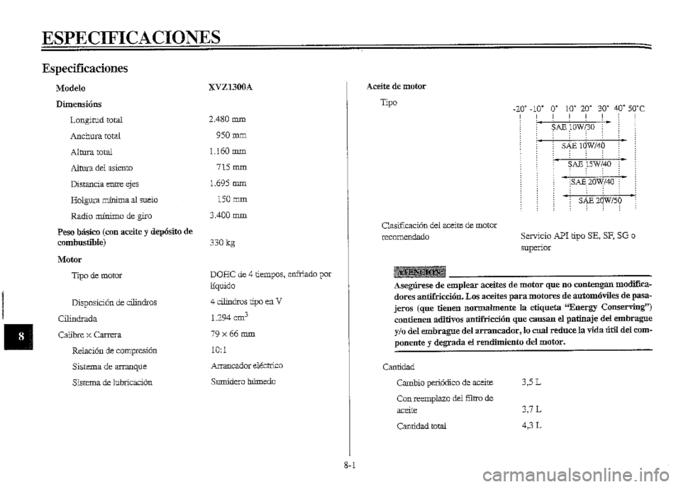 YAMAHA XVZ1300A 2000 Manuale de Empleo (in Spanish) YAMAHA XVZ1300A 2000 Manuale de Empleo (in Spanish)