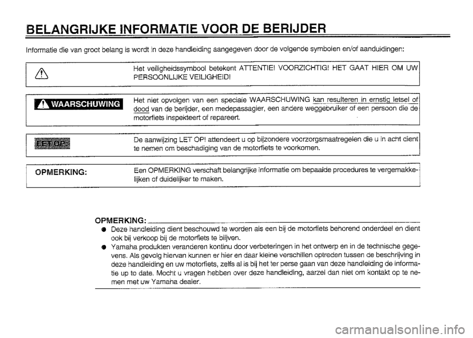 YAMAHA XVZ1300A 2000 Instructieboekje (in Dutch) YAMAHA XVZ1300A 2000 Instructieboekje (in Dutch)