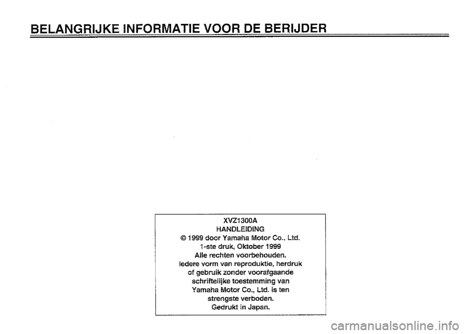 YAMAHA XVZ1300A 2000 Instructieboekje (in Dutch) YAMAHA XVZ1300A 2000 Instructieboekje (in Dutch)